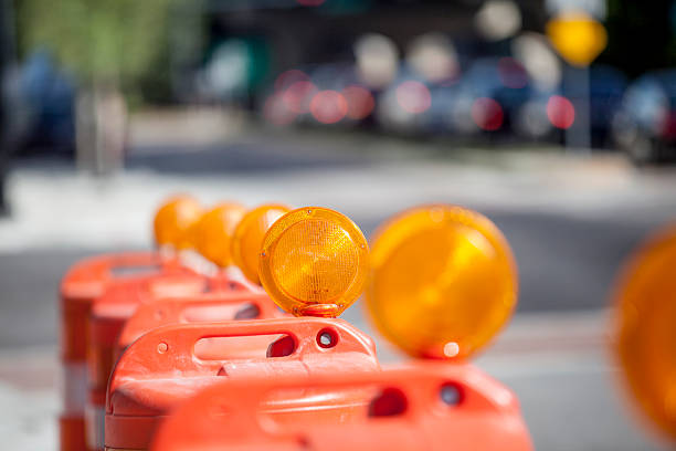 Orange traffic cones on a work zone